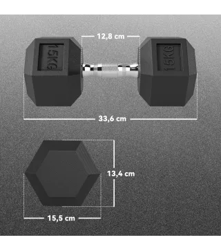 Set de 2 Mancuernas Hexagonales de 2 x 15 kg de Hierro Fundido Recubiertas en Goma para Entrenamiento en Casa Gimnasio