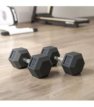 Set de 2 Mancuernas Hexagonales de 2 x 15 kg de Hierro Fundido Recubiertas en Goma para Entrenamiento en Casa Gimnasio