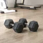 Set de 2 Mancuernas Hexagonales de 2 x 15 kg de Hierro Fundido Recubiertas en Goma para Entrenamiento en Casa Gimnasio