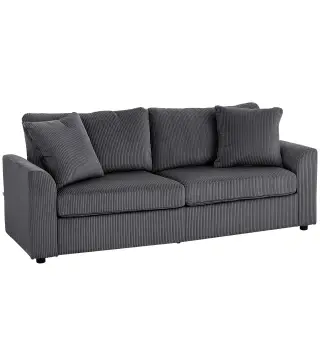 Sofá de 3 Plazas Tapizado en Pana con 2 Almohadas Reposabrazos y Cojín de Muelles 212x80x88 cm Gris Oscuro