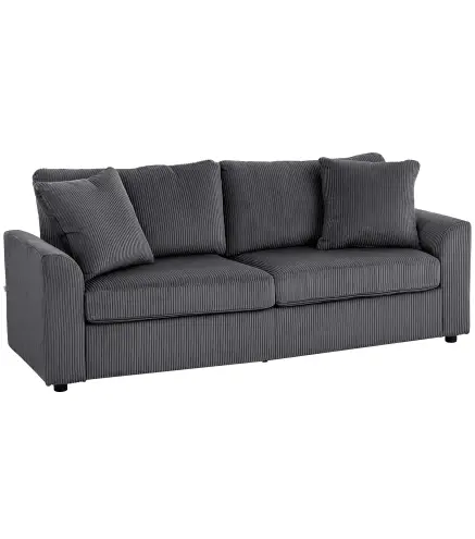 Sofá de 3 Plazas Tapizado en Pana con 2 Almohadas Reposabrazos y Cojín de Muelles 212x80x88 cm Gris Oscuro