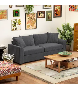 Sofá de 3 Plazas Tapizado en Pana con 2 Almohadas Reposabrazos y Cojín de Muelles 212x80x88 cm Gris Oscuro