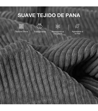 Sofá de 3 Plazas Tapizado en Pana con 2 Almohadas Reposabrazos y Cojín de Muelles 212x80x88 cm Gris Oscuro