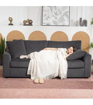 Sofá de 3 Plazas Tapizado en Pana con 2 Almohadas Reposabrazos y Cojín de Muelles 212x80x88 cm Gris Oscuro