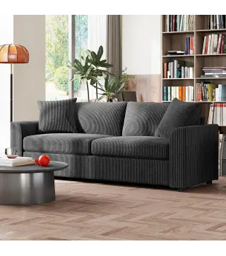 Sofá de 3 Plazas Tapizado en Pana con 2 Almohadas Reposabrazos y Cojín de Muelles 212x80x88 cm Gris Oscuro