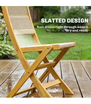 Conjunto de Jardín de 3 Piezas de Madera con 2 Sillas Plegables y Mesa Redonda para Patio Balcón Natural