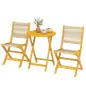 Conjunto de Jardín de 3 Piezas de Madera con 2 Sillas Plegables y Mesa Redonda para Patio Balcón Natural