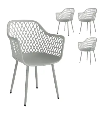 Juego de 4 Sillas de Jardín Exterior de PP con Respaldo Diamante Asiento Anti-UV Reposabrazos y Patas Metálicas Gris
