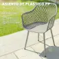 Juego de 4 Sillas de Jardín Exterior de PP con Respaldo Diamante Asiento Anti-UV Reposabrazos y Patas Metálicas Gris