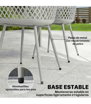 Juego de 4 Sillas de Jardín Exterior de PP con Respaldo Diamante Asiento Anti-UV Reposabrazos y Patas Metálicas Gris