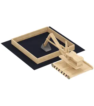 Arenero para Niños de Madera con Excavadora Arenero Infantil con Asiento Giratorio 360° y Forro 184x90x56 cm Natural
