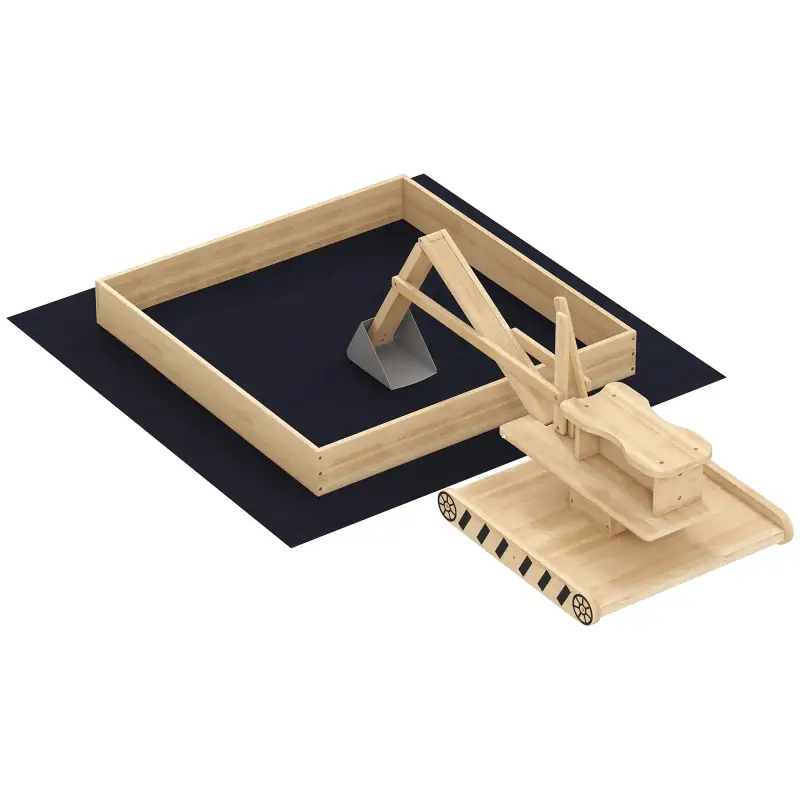 Arenero para Niños de Madera con Excavadora Arenero Infantil con Asiento Giratorio 360° y Forro 184x90x56 cm Natural