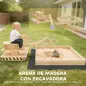 Arenero para Niños de Madera con Excavadora Arenero Infantil con Asiento Giratorio 360° y Forro 184x90x56 cm Natural