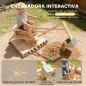 Arenero para Niños de Madera con Excavadora Arenero Infantil con Asiento Giratorio 360° y Forro 184x90x56 cm Natural