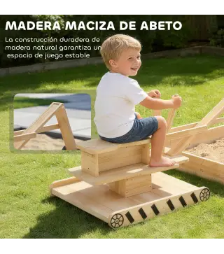 Arenero para Niños de Madera con Excavadora Arenero Infantil con Asiento Giratorio 360° y Forro 184x90x56 cm Natural