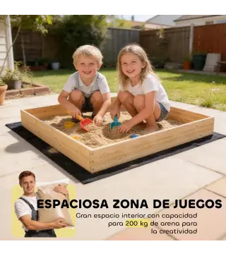 Arenero para Niños de Madera con Excavadora Arenero Infantil con Asiento Giratorio 360° y Forro 184x90x56 cm Natural