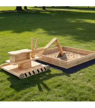 Arenero para Niños de Madera con Excavadora Arenero Infantil con Asiento Giratorio 360° y Forro 184x90x56 cm Natural