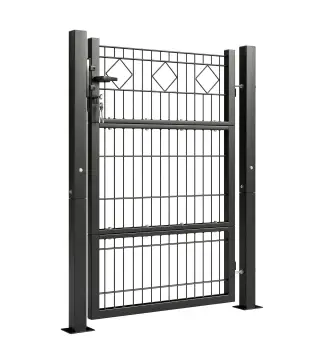 Puerta de Jardín 100 x 131 cm Puerta de Valla de Metal Galvanizado con Cerradura Llaves Manilla y 2 Postes Gris Oscuro