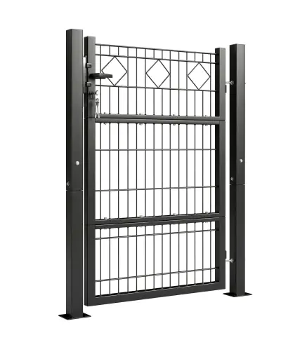 Puerta de Jardín 100 x 131 cm Puerta de Valla de Metal Galvanizado con Cerradura Llaves Manilla y 2 Postes Gris Oscuro