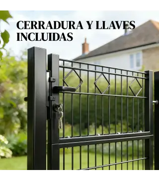 Puerta de Jardín 100 x 131 cm Puerta de Valla de Metal Galvanizado con Cerradura Llaves Manilla y 2 Postes Gris Oscuro