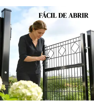 Puerta de Jardín 100 x 131 cm Puerta de Valla de Metal Galvanizado con Cerradura Llaves Manilla y 2 Postes Gris Oscuro