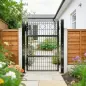 Puerta de Jardín 100 x 131 cm Puerta de Valla de Metal Galvanizado con Cerradura Llaves Manilla y 2 Postes Gris Oscuro
