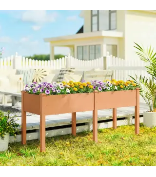 Huerto Urbano Elevado de Madera 184x59x76,5 cm con 6 Orificios de Drenaje para Cultivos Plantas Flores Marrón