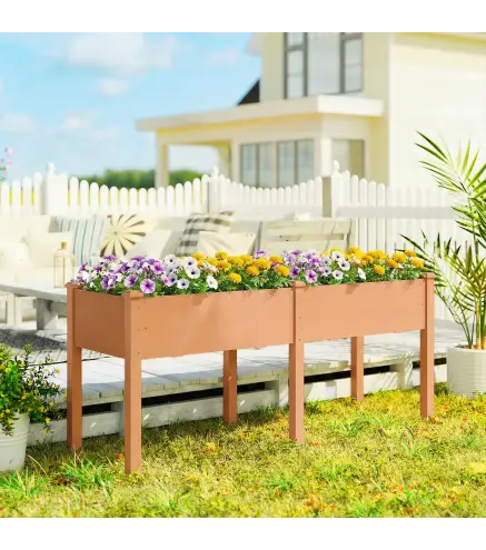 Huerto Urbano Elevado de Madera 184x59x76,5 cm con 6 Orificios de Drenaje para Cultivos Plantas Flores Marrón