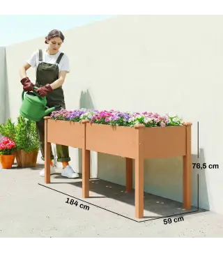 Huerto Urbano Elevado de Madera 184x59x76,5 cm con 6 Orificios de Drenaje para Cultivos Plantas Flores Marrón