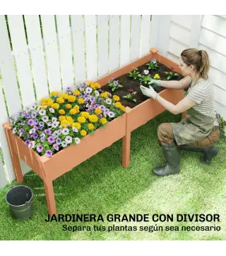 Huerto Urbano Elevado de Madera 184x59x76,5 cm con 6 Orificios de Drenaje para Cultivos Plantas Flores Marrón