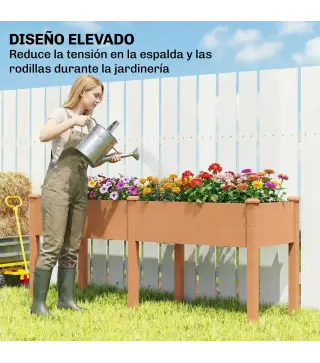 Huerto Urbano Elevado de Madera 184x59x76,5 cm con 6 Orificios de Drenaje para Cultivos Plantas Flores Marrón