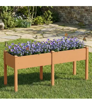 Huerto Urbano Elevado de Madera 184x59x76,5 cm con 6 Orificios de Drenaje para Cultivos Plantas Flores Marrón