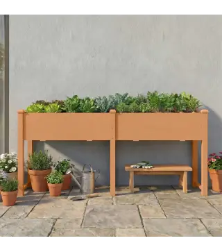 Huerto Urbano Elevado de Madera 184x59x76,5 cm con 6 Orificios de Drenaje para Cultivos Plantas Flores Marrón