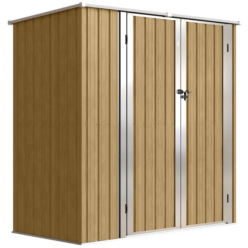 Cobertizo de Jardín Exterior Metálico 1,37 m² 163x89x163 cm con Techo Inclinado, Puertas con Pestillo y Guantes Marrón
