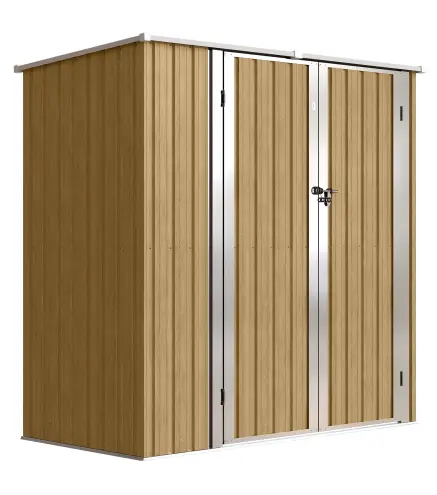 Cobertizo de Jardín Exterior Metálico 1,37 m² 163x89x163 cm con Techo Inclinado, Puertas con Pestillo y Guantes Marrón