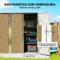 Cobertizo de Jardín Exterior Metálico 1,37 m² 163x89x163 cm con Techo Inclinado, Puertas con Pestillo y Guantes Marrón