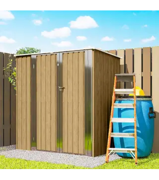 Cobertizo de Jardín Exterior Metálico 1,37 m² 163x89x163 cm con Techo Inclinado, Puertas con Pestillo y Guantes Marrón