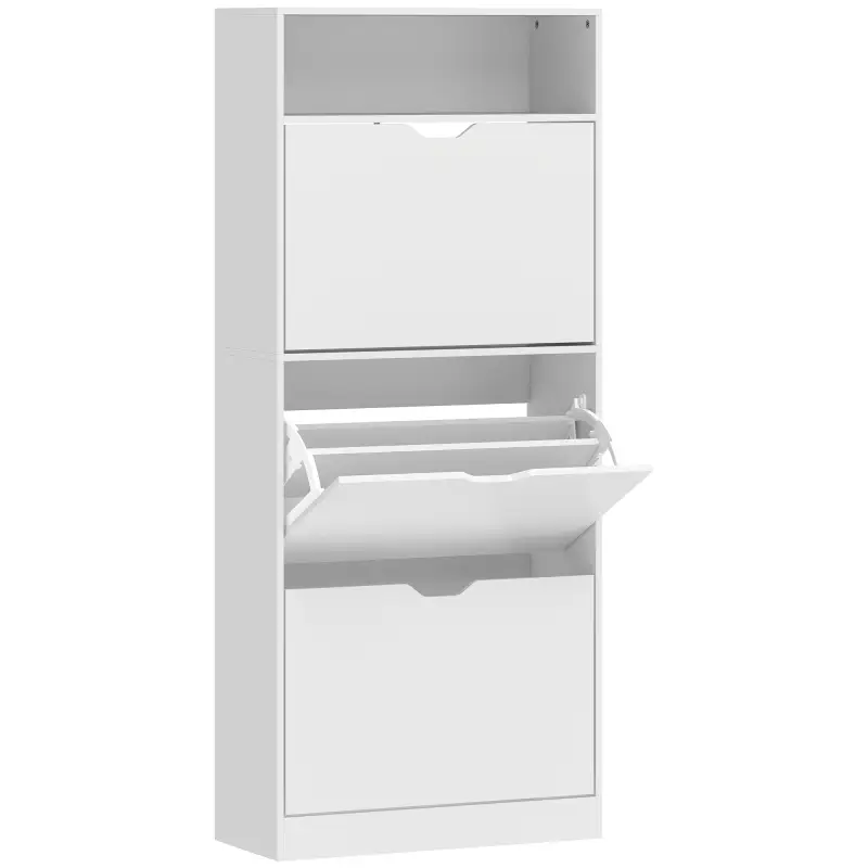 Zapatero Estrecho con 3 Cajones Abatibles Estantes Ajustables y Compartimento Abierto Capacidad para 12-18 Pares Blanco Zapatero Estrecho con 3 Cajones Abatibles Estantes Ajustables y Compartimento Abierto Capacidad para 12-18 Pares Blanco