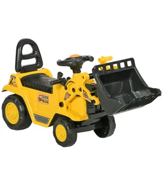 Excavadora para Niños de 18 a 48 Meses con Pala Delantera Bocina Volante y Compartimento Oculto 80x26,5x39 cm Amarillo