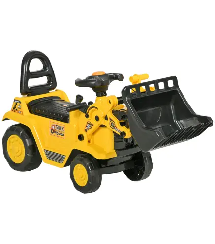 Excavadora para Niños de 18 a 48 Meses con Pala Delantera Bocina Volante y Compartimento Oculto 80x26,5x39 cm Amarillo