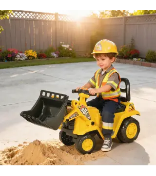 Excavadora para Niños de 18 a 48 Meses con Pala Delantera Bocina Volante y Compartimento Oculto 80x26,5x39 cm Amarillo