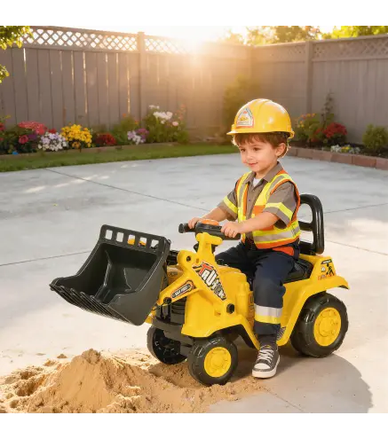 Excavadora para Niños de 18 a 48 Meses con Pala Delantera Bocina Volante y Compartimento Oculto 80x26,5x39 cm Amarillo