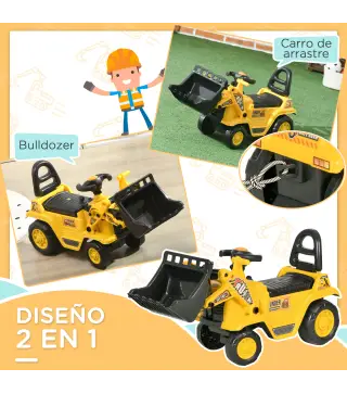 Excavadora para Niños de 18 a 48 Meses con Pala Delantera Bocina Volante y Compartimento Oculto 80x26,5x39 cm Amarillo