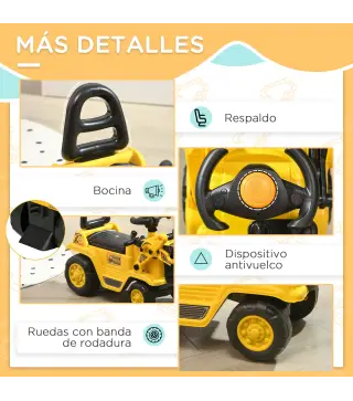 Excavadora para Niños de 18 a 48 Meses con Pala Delantera Bocina Volante y Compartimento Oculto 80x26,5x39 cm Amarillo