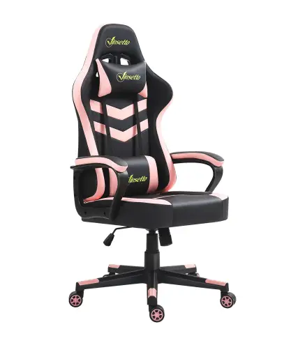 Silla Gaming Altura Regulable Basculante con Reposacabezas Cojín Lumbar 61x70x121-129 cm Rosa