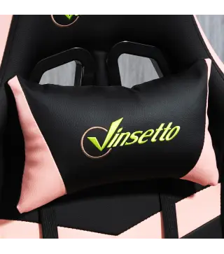 Silla Gaming Altura Regulable Basculante con Reposacabezas Cojín Lumbar 61x70x121-129 cm Rosa