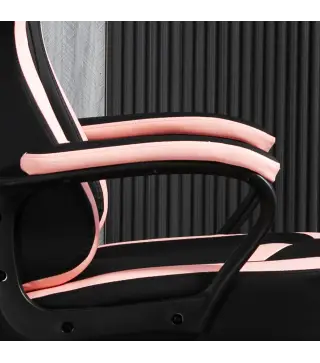 Silla Gaming Altura Regulable Basculante con Reposacabezas Cojín Lumbar 61x70x121-129 cm Rosa