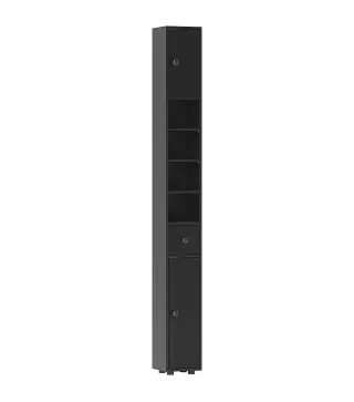 Armario de Baño Alto Columna de Baño Estrecha con 1 Cajón 4 Estantes Abiertos y Estantes Ajustables 20x20x180 cm Negro
