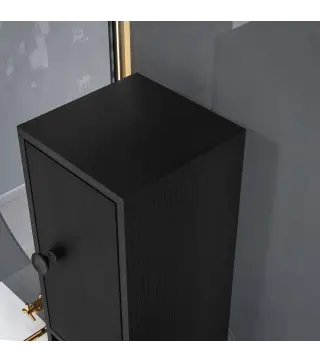 Armario de Baño Alto Columna de Baño Estrecha con 1 Cajón 4 Estantes Abiertos y Estantes Ajustables 20x20x180 cm Negro