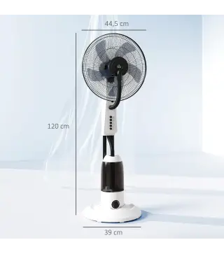 Ventilador Nebulizador Oscilante 90 W Tanque 2,8L 3 Velocidades 5 Aspas y Ruedas Ø44,5x120 cm Blanco